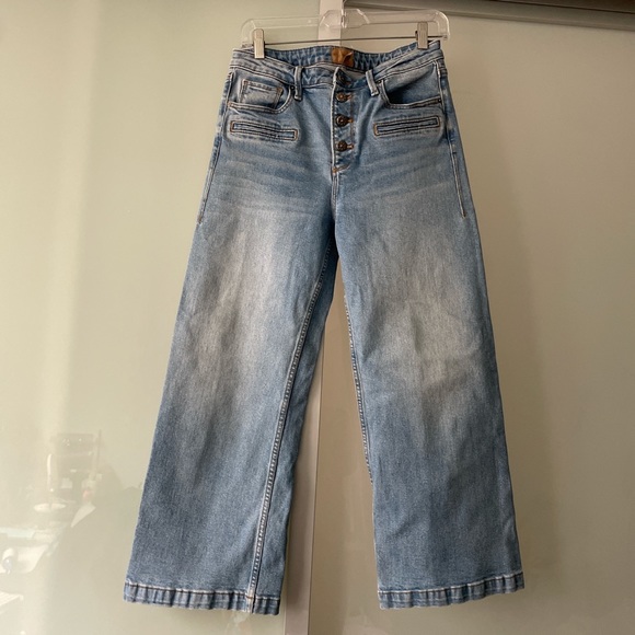 Driftwood Charlee Cropped Wide Leg Silver Flower Button Fly Jeans Size 28 - Picture 6 of 6